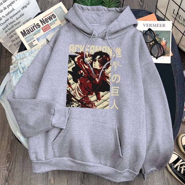 Sweat Levi Ackerman Attack On Titan Adulte Homme Femme Longues Manches Manga AOT gris