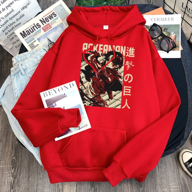 Sweat Levi Ackerman Attack On Titan Adulte Homme Femme Longues Manches Manga AOT rouge