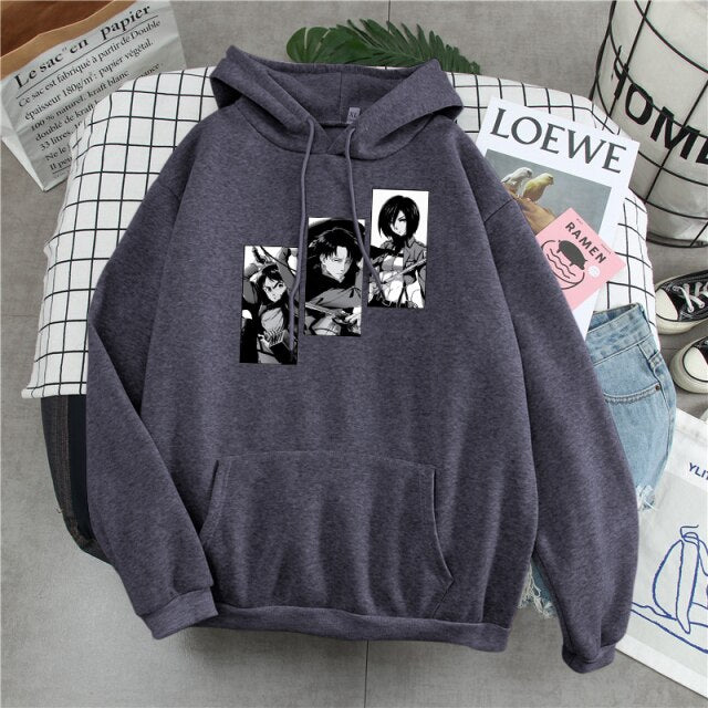 Sweat Eren Livai Mikasa Attaque Des Titans gris foncé