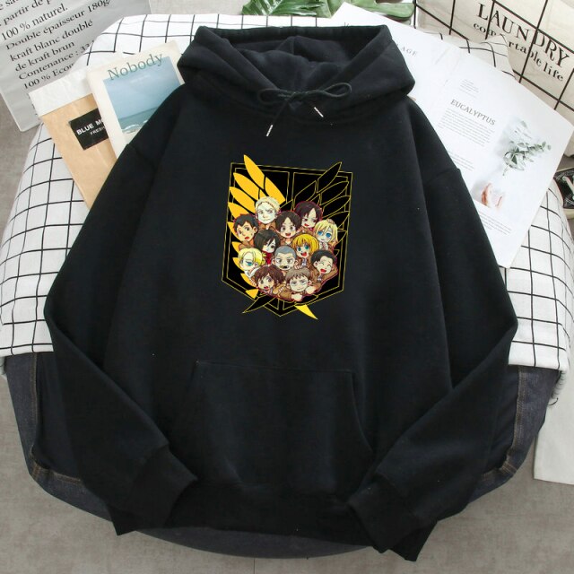 Sweat A Capuche Personnages Attaque Des Titans Adulte Homme Femme Longues Manches Manga noir