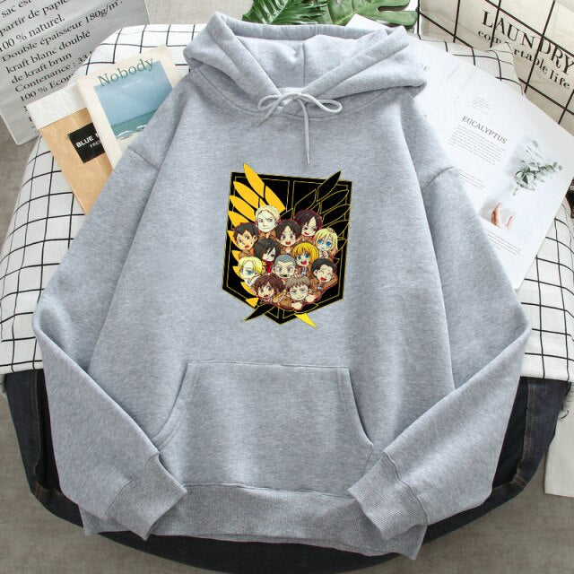 Sweat A Capuche Personnages Attaque Des Titans Adulte Homme Femme Longues Manches Manga gris
