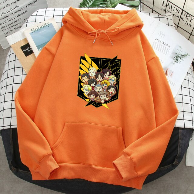 Sweat A Capuche Personnages Attaque Des Titans Adulte Homme Femme Longues Manches Manga orange