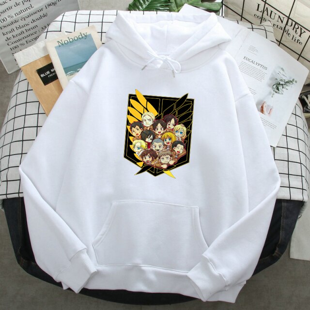 Sweat A Capuche Personnages Attaque Des Titans Adulte Homme Femme Longues Manches Manga blanc