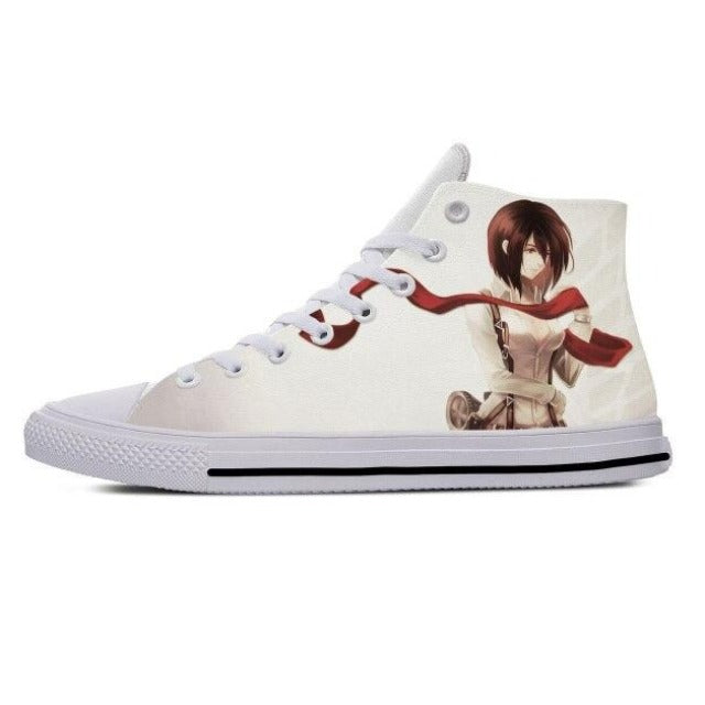 Zapatos Mikasa Ackerman, bufanda de ataque a los Titanes, zapatillas de lona Converse con punta cerrada, zapatillas de deporte para hombres y mujeres adultos
