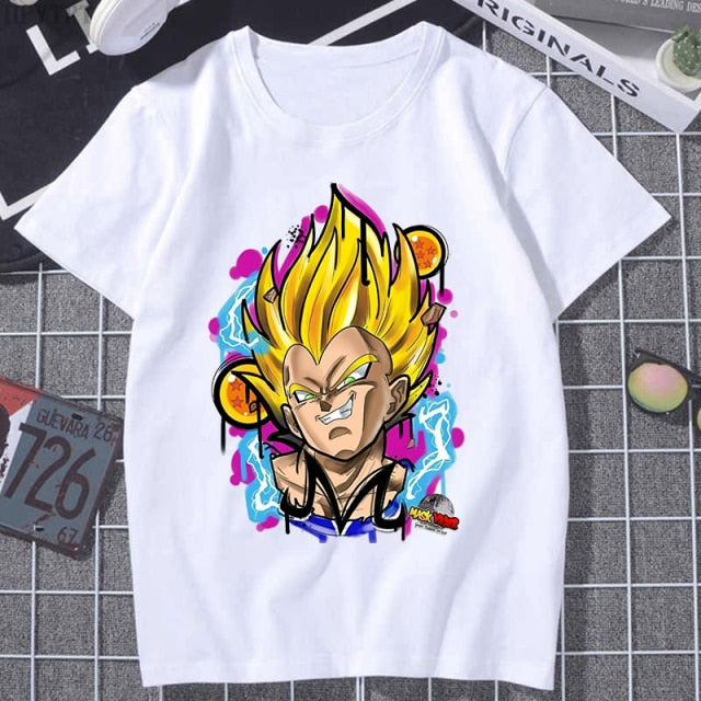 Majin Vegeta Dragon Ball flocado camiseta de manga corta para hombre adulto y mujer