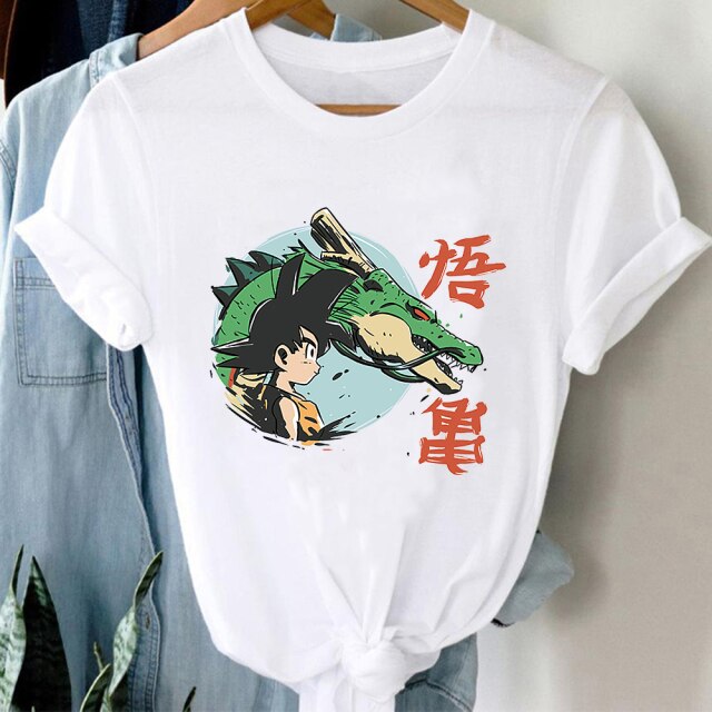 Goku y Shenron Dragon Ball flocado camiseta adultos hombres mujeres manga corta