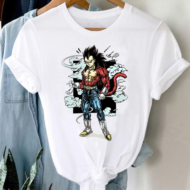 Vegeta SSJ4 Dragon Ball flocado camiseta de manga corta para hombre adulto y mujer