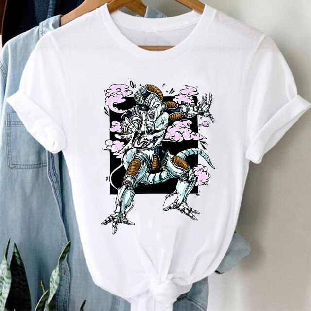 Mecha Frieza Dragon Ball flocado camiseta de manga corta para hombres y mujeres adultos