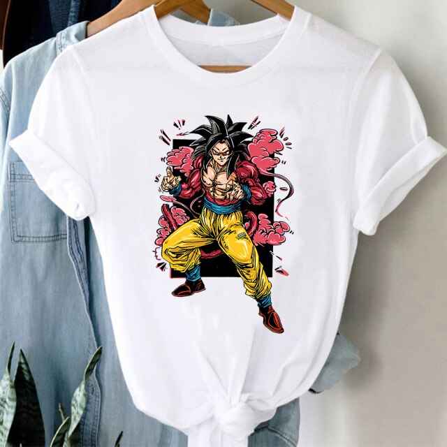 Goku SSJ4 Dragon Ball flocado camiseta adultos hombres mujeres manga corta