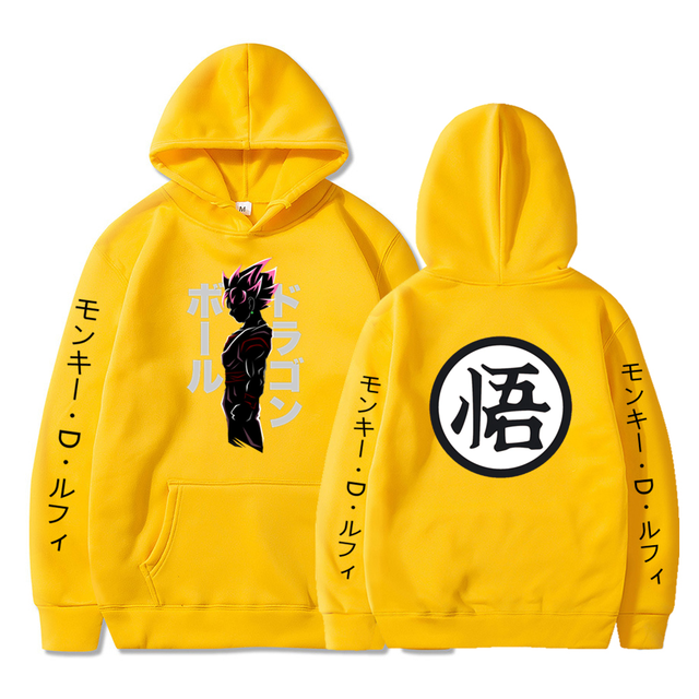 Sweat A Capuche Black Goku Rosé Manga Dragon Ball Z Adulte Homme Femme Longues Manches jaune