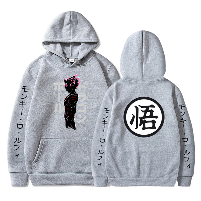 Sweat A Capuche Black Goku Rosé Manga Dragon Ball Z Adulte Homme Femme Longues Manches gris