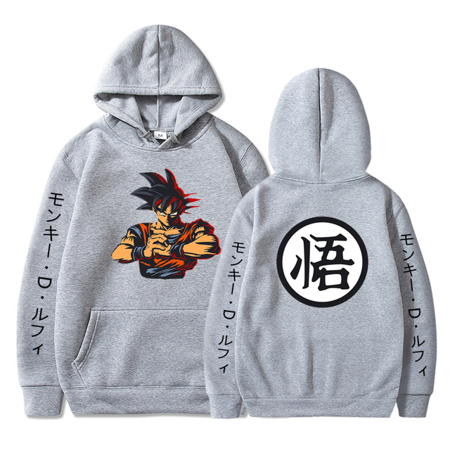 Sweat A Capuche Sangoku Manga Dragon Ball Z Adulte Homme Femme Longues Manches gris
