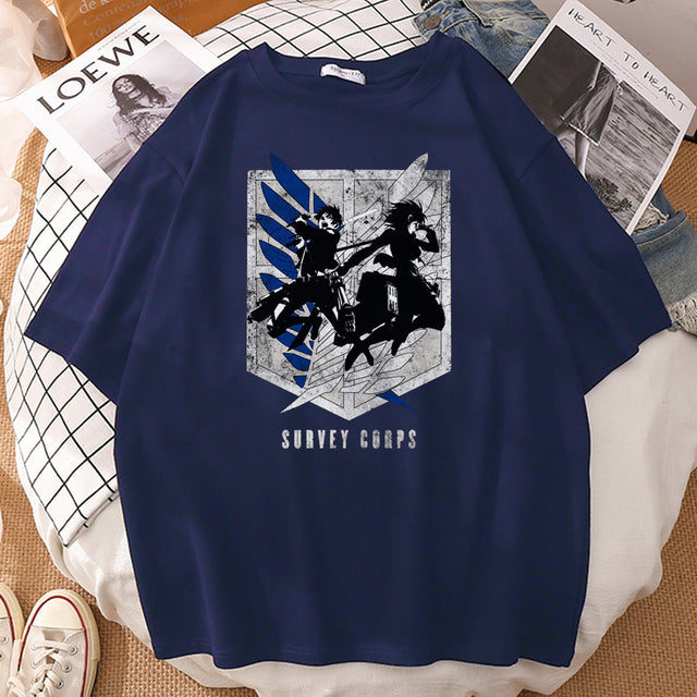T-shirt Survey Corps Attaque des Titans Floqué Adulte Homme Femme Courtes Manches Manga