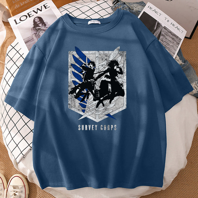 T-shirt Survey Corps Attaque des Titans Floqué Adulte Homme Femme Courtes Manches Manga