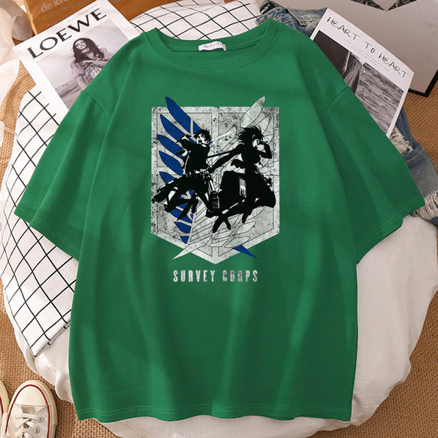 T-shirt Survey Corps Attaque des Titans Floqué Adulte Homme Femme Courtes Manches Manga