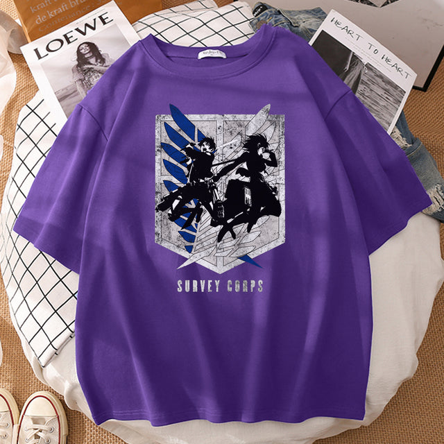 T-shirt Survey Corps Attaque des Titans Floqué Adulte Homme Femme Courtes Manches Manga