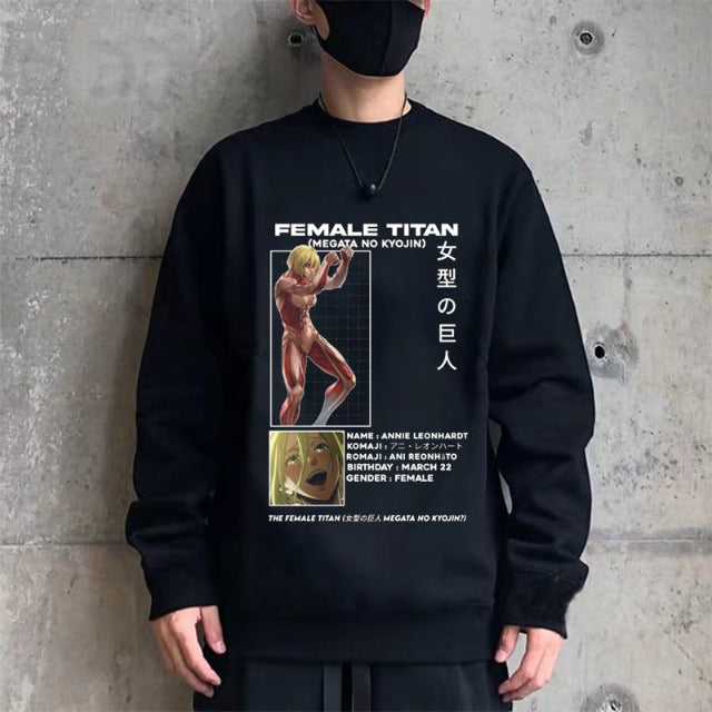 Sweat Annie Leonhart Attaque Des Titans Adulte Homme Femme Longues Manches Manga