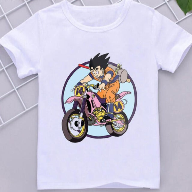 T-shirt Enfant Goku Moto Dragon Ball Fille Garçon BLANC