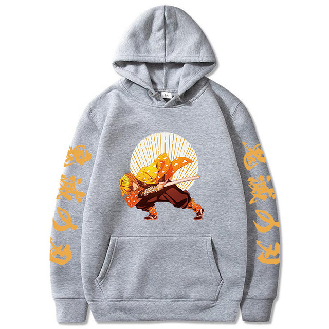 Sweat à Capuche Demon Slayer Zenitsu Premier Mouvement gris
