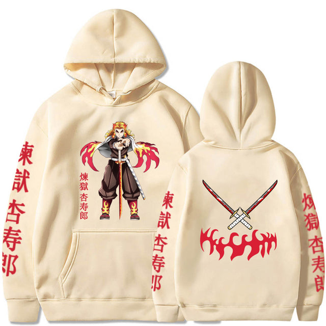 Sweat à Capuche Demon Slayer Kyojuro Rengoku beige