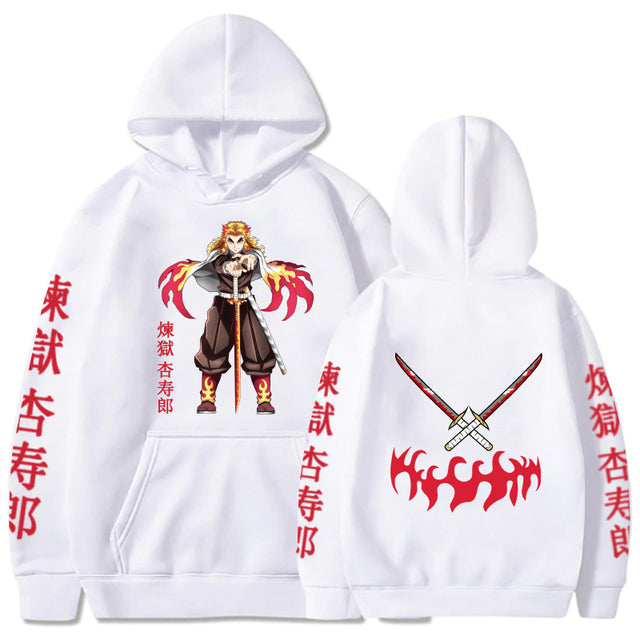 Sweat à Capuche Demon Slayer Kyojuro Rengoku blanc