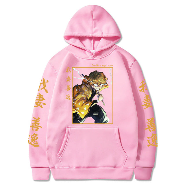Sweat à Capuche Demon Slayer Zenitsu Adulte Homme Femme Manches Longues rose