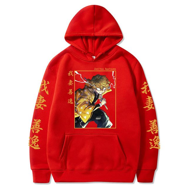 Sweat à Capuche Demon Slayer Zenitsu Adulte Homme Femme Manches Longues rouge