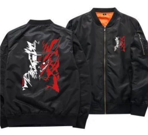 Naruto Uzumaki chaqueta negra para adultos hombres mujeres bombardero invierno/media temporada Manga abrigo chaqueta