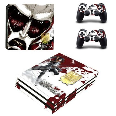 Sticker PS4 Pro &quot;Mikasa vs Titan Colossal&quot; Attaque Des Titans Autocollant Playstation Console &amp; Manette
