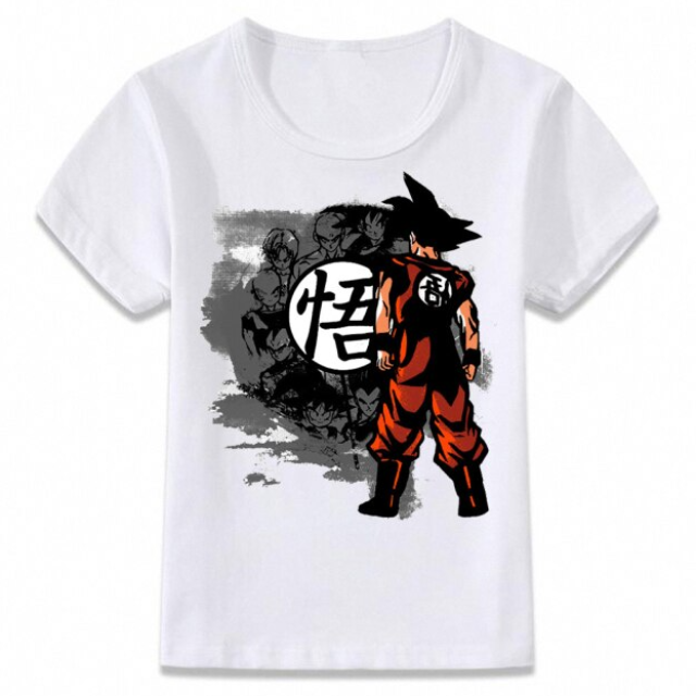 T-shirt Enfant Goku Kanji Dragon Ball Fille Garçon BLANC